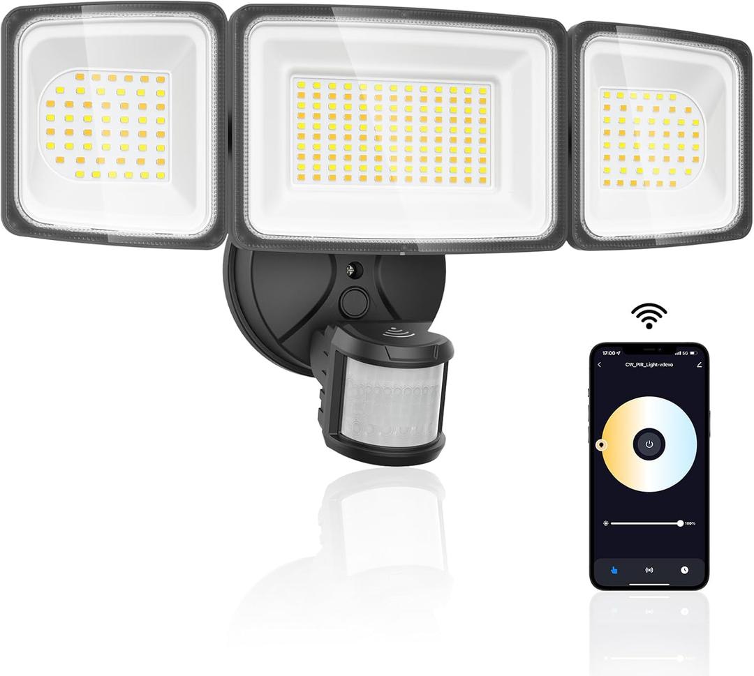 Onforu 100W 9000LM Smart LED Security Lights Motion Sensor Outdoor, WiFi Alexa Flood Light APP Control, 2500K-6500K, Motion Detector with Adjustable 3 Head, IP65 Wall Light for Yard (Black)