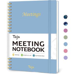 Meeting Notebook for Work Organization - Work Planner Notebook with Action Items, Agenda Planner for Note Taking, 160 Pages (6.9" X 9.9") Project Organizer for Men & Women - Sky Blue