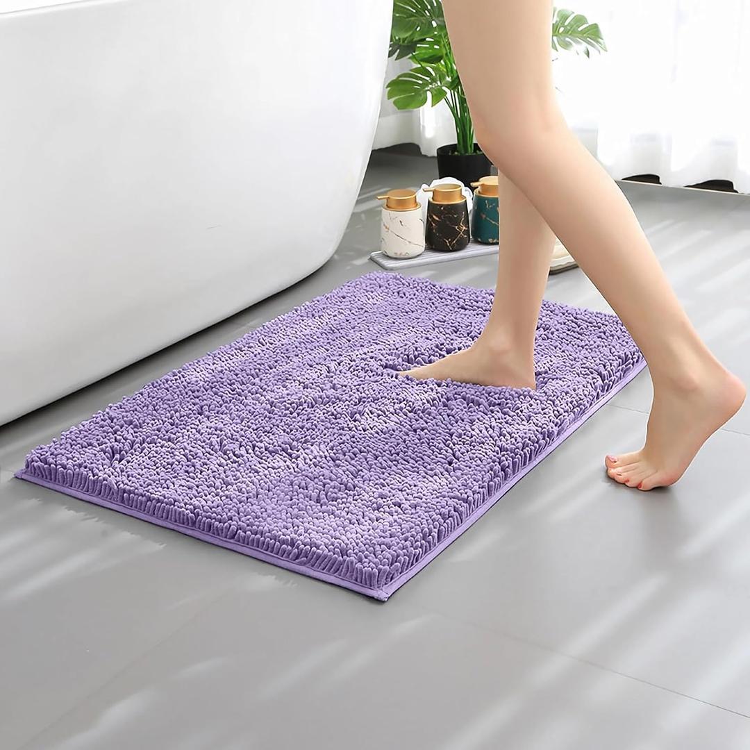 Bathroom Rugs Mat 24x17 Non Slip Chenille Bath Mats Bath Rugs for Bathroom Shower Purple
