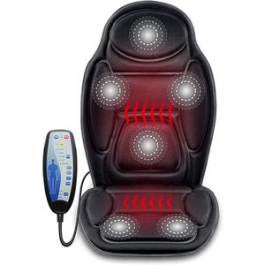 Snailax Massage Seat Cushion - Back Massager with Heat, 6 Vibration Massage Nodes & 2 Heat Levels, Massage Chair Pad for Home Office Chair，Black