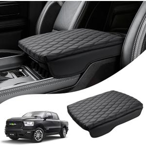 Autorder Center Console Cover for 2019-2025 2026 Dodge Ram 1500/2500/3500 Accessories Armrest Cushion Cover Nappa Leather Middle Console Covers Console Cushion Pad Anti-Scratch(Bucket Seat Only)