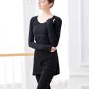 Daydance Black Cotton Teen Girls Ballet Wrap Top Crop Dance Cover up with Thumb Hole (S)