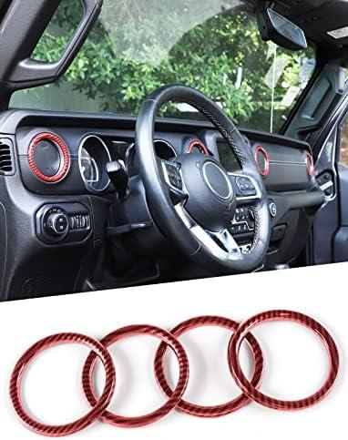 Savadicar Red Carbon Fiber Interior Accessories - AC Air Vent Trim Ring Cover for 2018-2023 Jeep Wrangler JL JLU 4XE & Gladiator JT - Premium Texture Interior Decor Upgrade Option, 4-Piece