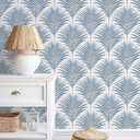 Rugreat Blue/White Wallpaper Peel and Stick Modern Palm Leaf Contact Paper for Cabinets Self Adhesive Removable Wallpaper for Bedroom Boho Geometric Contact Paper Bathroom Waterproof 17.3inW 78.7inL