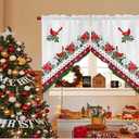 Christmas Poinsettia Swag Curtain Valance for Kitchen, Retro Cardinals Light Filtering Short Swag Topper for Windows Bedroom Bathroom Privacy Added Rod Pocket Design, 28"Wx36"L-2PCs, Red and White