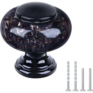 4 Pack Dresser Knobs, Black Kitchen Crystal Cabinet Drawer Knobs, 1-3/8 Inch(36mm) Vintage Decorative Round Knobs Pulls, Easy to Install