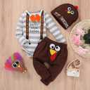 Thanksgiving/Christmas Outfits Infant Baby Boys Xmas Stripe Rompers+Turkey/Deer Pant Set Bodysuit Fall Clothes (0-3 Months)
