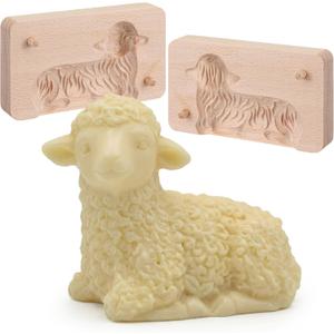 2 Set Easter Lamb Butter Molds Two Side 3D Sheep Wooden Molds for Homemade Butter Cute Lamb Chocolate Cookie Cutter for Polish Easter Wood Kitchen Accessory for Baking DIY Dairy Making
