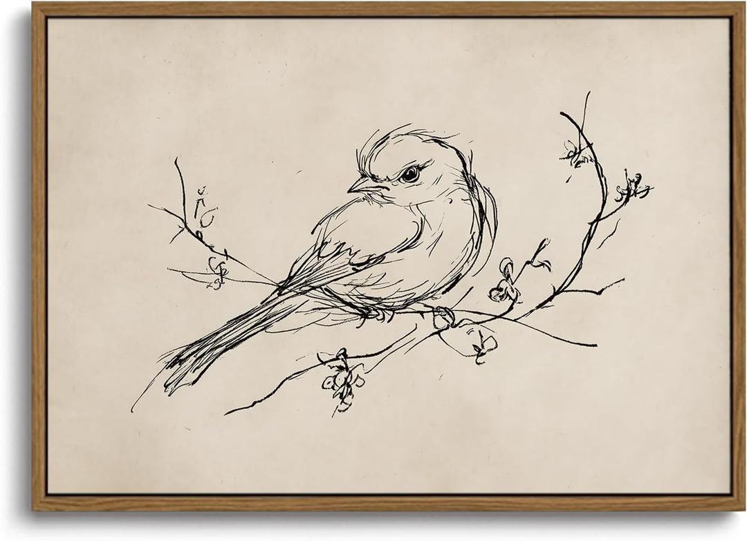 KISSFOX Framed Wall Art Vintage Wall Decor Bird Pictures Rustic Animal Canvas Art Retro Paintings Farmhouse Artwork For Bedroom Living Room Kitchen, 24"L x 16"W
