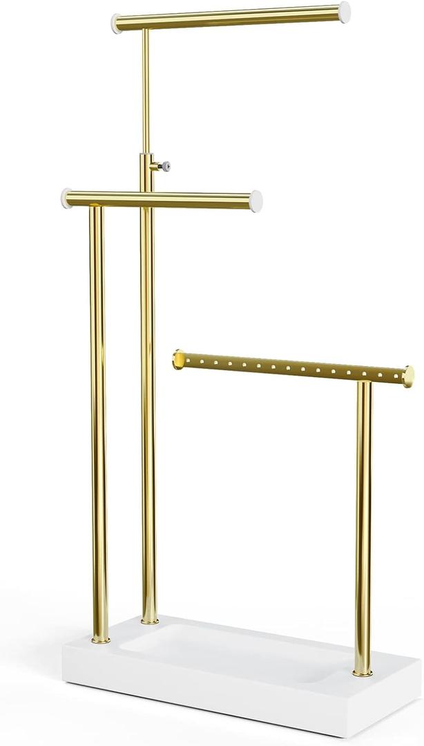 SRIWATANA Jewelry Organizer Display Extra Tall Necklace Holder 3 Tier Jewelry Tree Stand, Gift Idea (White & Gold) SRIWATANA Jewelry Organizer Display Extra Tall Necklace Holder 3 Tier Jewelry Tree Stand, Gift Idea (White & Gold)
