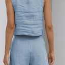 YMING Womens Summer 2 Piece Outfits Linen Set Square Neck Sleeveless Crop Tank Top and Shorts Sets Plus Size Light Blue M (Blue, M)