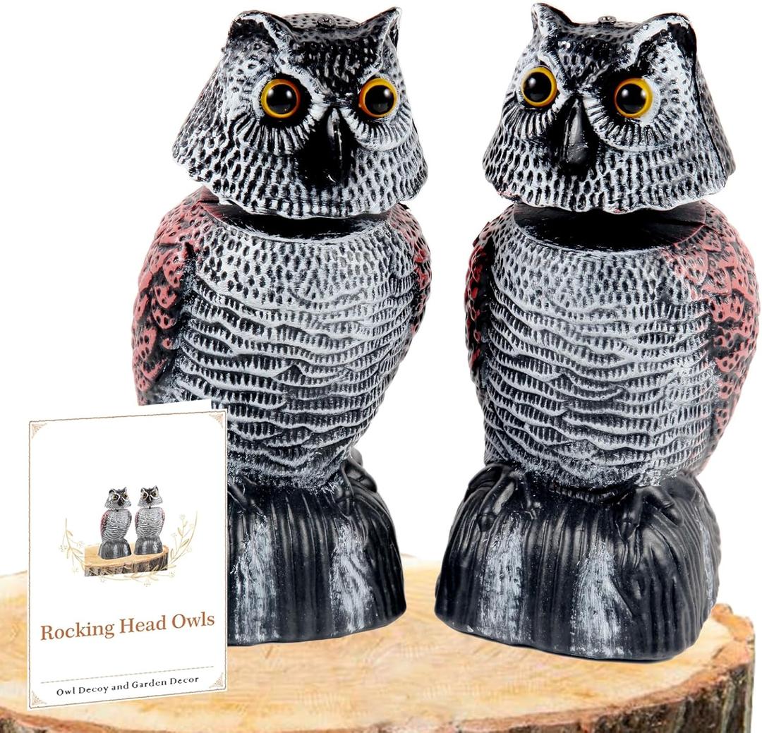 BobbleHead Owl Decoys Sculpture to Scare Birds Away, 2-Pack 8.3" Fake Owl Plastic Scarecrow Bird Deterrent, Natural Enemy Pest Repellent, Garden Decor Statues for outside, Patio, Lawn, Yard Decoration