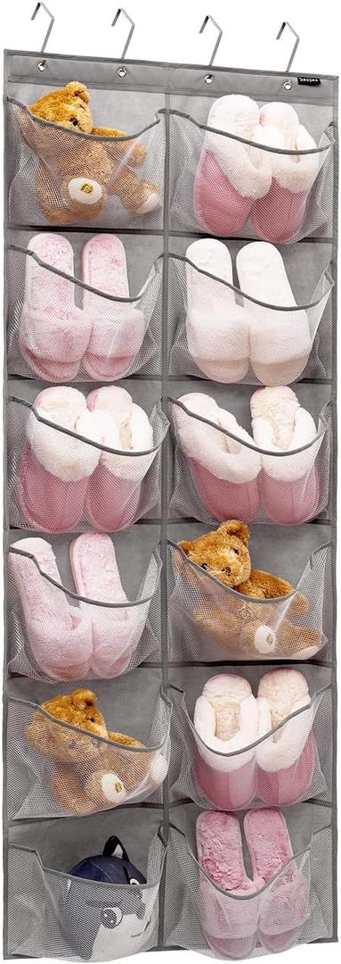 Extra Large Mesh Pockets Shoe Organizer Hanging Rack for Bedroom & Bathroom Storage (12 Large Pockets)