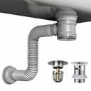 Bathroom Sink Drain Kit with Flexible Expandable Pipe: Odor-Free & Backflow-Preventing, Space-Saving Design without a P-trap, For 1-1/4'' & 1-1/2'' Drain Hole (Chrome, With Overflow)