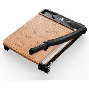 12 Inch Heavy Duty Paper Cutter, Wood Guillotine Paper Cutter & Trimmer, 12-16 Sheets Capacity Cutting Board for Classroom, Crafting, Cardstock Black (Black)