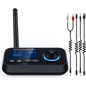 Bluetooth 5.3 Transmitter Receiver 3-in-1 Wireless Bluetooth Audio Adapter for Tv/Home Stereo/Old Speakers/Music Streaming Sound System Pair 2 Devices Long Range Low Latency RCA/Optical/Aux