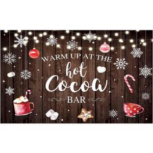 Allenjoy Hot Cocoa Bar Rustic Wood Photography Backdrop Winter for Newborn Kids Birthday Party Decorations Supplies Snowflake Glitter Props Baby Shower Cake Smash Pictures Shoot Background
