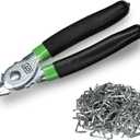 Hog Ring Pliers Kit (200 Pack of 3/4" Galvanized Steel Hog Rings Included) Perfect for Furniture Upholstery, Auto Upholstery, Meat & Sausage Casings