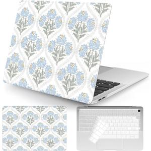Seorsok Compatible with MacBook Air 13 Inch Case 2022 2021 2020 2019 2018 Release A1932 A2179 M1 A2337 Touch ID,Blue Noble Leaves and Floral Plastic Hard Shell Case with Keyboard Cover,Blooming Floral