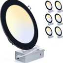 ZYC 8 Inch Recessed Lighting - 18W 1802LM Black Recessed Lighting,Dimmable 5CCT 2700K/3000K/3500K/4000K/5000K Selectable,IC Rated,Ultra-Thin Dimmable Canless Wafer Downlight Pack of 6 Black.