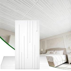 LooYee 24 PCS 2x4 FT Vertical Stripe Decorative Ceiling Tiles, 24x48 Inch 3D Modern Minimalist Ceiling Panels, PVC Waterproof Cuttable Material Ideal for Living Room Bedroom Cover 192 Sq.Ft