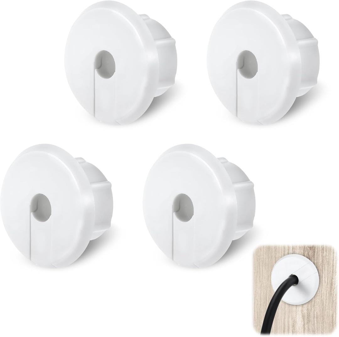 4Pcs Wall Cable Pass Through Grommet, 1'' Plastic Feed Through Bushing, Compatible Wall Hole Routing Kit, Cords Hole Covers Bushing for Cables Wires Furniture (White)