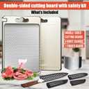 Pure 316 Stainless Steel Cutting Board Full Kit | Non-Toxic Scratch Resistant Chopping Boards for Kitchen | Dual Sided Metal & Wheat Straw with Knife Guards & Sharpener, Finger Guard, Juice Groove