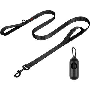 Heavy Duty Dog Leash with 2 Handles - 6ft Reflective Anti-Pull Leash for Large Dogs, Padded Traffic Handle for Control, Durable Nylon Training Lead (Black)