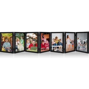 Sintuff 7 Pictures 5 x 7 Frame Folding Hinged Picture Frames Foldable Photo Frames High Definition Natural Wood Collage Picture Rustic Desktop Acrylic Frame for Family Wall Decor Black