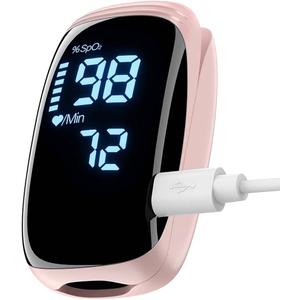 Finger Pulse Oximeter, Fingertip Blood Oxygen Saturation with Pulse Monitor, Oximeter with Lanyard, Pulse Oximeter for Sport and aviation use (LED pink)