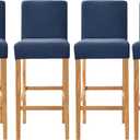 Velvet Counter Stool Pub Chair Covers - Removable and Stretchable Slipcovers for a (4, Navy)