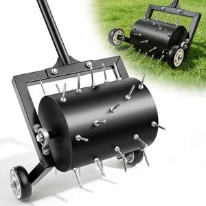 Rolling Lawn Aerator, Heavy Duty Spike Aerator Tool for Lawn & Yard, Manual Push Soil Aerator with Wheels for Garden Lawn Care, Grass Root Growth & Soil Aeration
