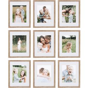 4 x Sheffield Home 9 Piece Gallery Wall Frame Set, 11x14 Inch, Light Natural