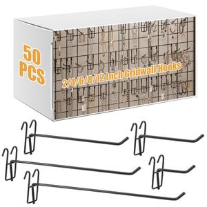 Moxweyeni 50 Pcs 2/4/6/8/12 Inch Gridwall Hooks, Black Grid Wall Display Hook for Gridwall Panel Store Garage Wall Mount Organizers Storage Grid Display Hangers for Retail, Craft Show, Home Setup