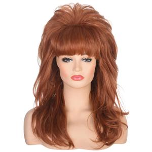80s Women Beehive Wig Long Wavy Ginger Bouffant Synthetic Hair Wigs for Married Housewife Big Red Vintage Costume Cosplay Halloween Party (Auburn)