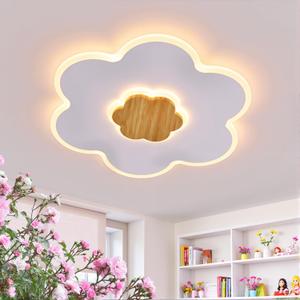 LED Ceiling Lights Fixture 19.7in Dimmable Flower Shape Wooden Nursery Light Fixture with Remote 35W Kids Ceiling Lamp for Kids Room Nursery Room Bedroom Living Room Dining Room