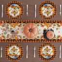 2 x XCHI Fall Cross Pumpkin Maple Leaves Plaid Round Placemats Set of 4 Table Mats for Party Home Kitchen Dining Thanksgiving Table Decorations 14x14 Inch (Orange and Black)