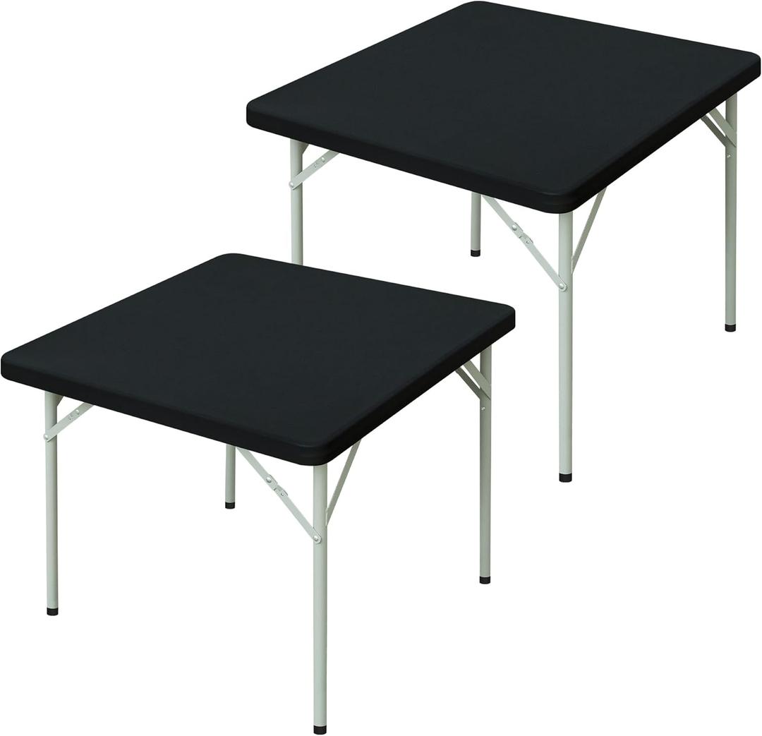 2 Pack Square Fitted Tablecloth 34X34 Inch Stretch Spandex Card Table Cover Black Washable Cloth Elastic Table Topper for Indoor and Outdoor