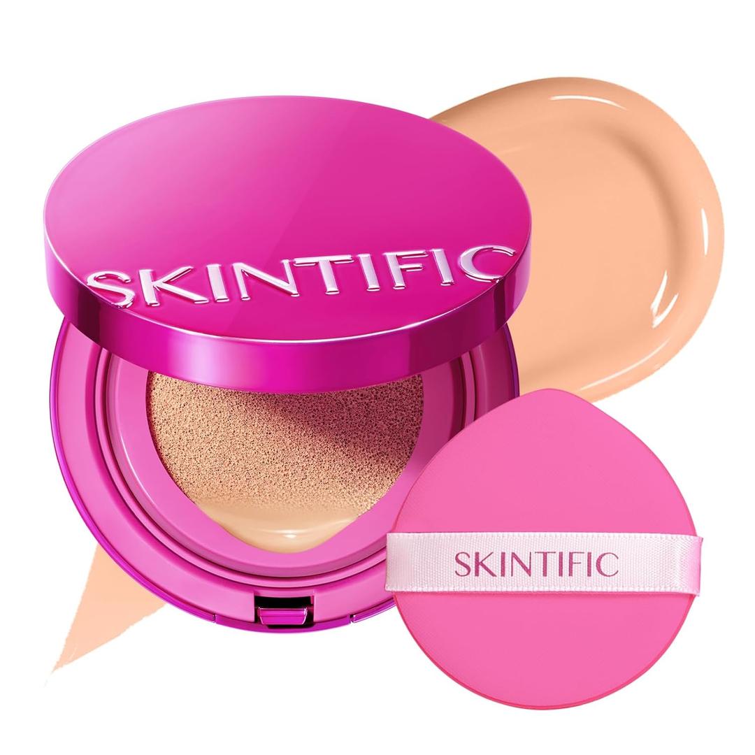 SKINTIFIC Cover Glow Perfect Cushion Foundation Natural Radiant Finish, Medium-to-High Buildable Coverage, Hydrating Peptide Complex, Lightweight for Dry & Combination Skin, #03 Petal