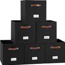 13 Inch Cube Storage Bin 6 Pack Collapsible Fabric Basket with Handles and Labels, Cube Storage Organizer for Closet, Bedroom, Living Room, Black
