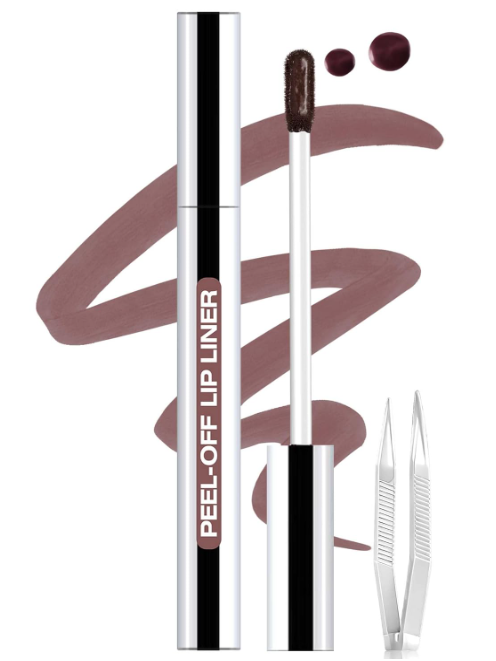 QCMME Lip Stain Peel Off Lip Liner Stain with Tweezer, Long Lasting Matte Lip Tint Tattoo, Highly Pigmented Color Lip Makeup, Waterproof Lipstick, Transferproof Lipstain for Women, Neutral Mauve