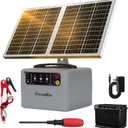 Electric Solar Fencer Kit 30Miles Solar Fence Charger w/Pre-Installed Battery,6-12kV Adjustable Solar Fence Controller 15W Ranch Fencing Charger for Cattle,Horse,Goat,Deer&Livestock Protection