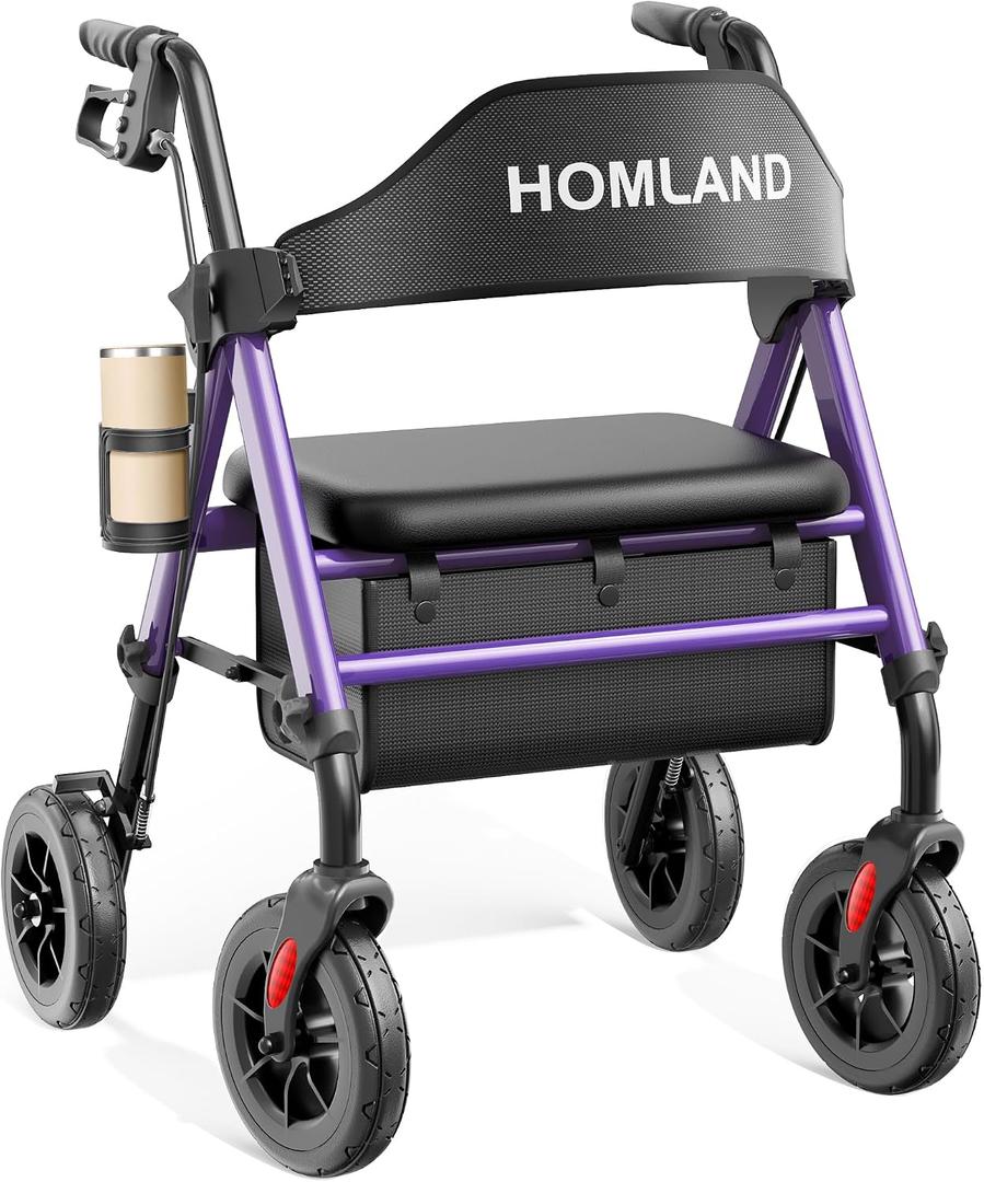 HOMLAND Foldable Rollator Walkers for Seniors with Seat, 17 lb Lightweight