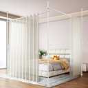 Seamless Room Divider Curtain Rod - No Drilling Space Partition Adjustable Privacy Separator, 4-10ft(H) 28-161inch(W) Adjustable, Heavy Duty Freestanding Tension Curtain Stand, White