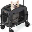 Lekebobor Cat Carrier with Wheels Large Cog and Dog 40LBS, Rolling Pet Carriage with Big All-Terrain Wheels (Black)