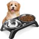 Elevated Dog Bowls for Small Dogs, 3” High Raised Dog Bowl Stand with Dual 5” Stainless Steel Bowls Non-Slip Pet Feeder for Puppy and Cats, Dishwasher Safe, Black