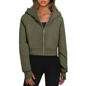 Trendy Queen Womens Zip Up Hoodies Jackets Cropped Sweatshirts Fleece Fall Outfits Casual Comfy Y2k Tops Winter Clothes 2025 (Small, Armygreen)
