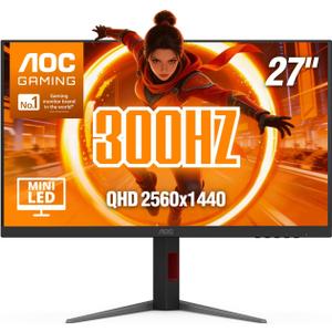 AOC Q27G4SMN 27" Mini-LED Gaming Monitor, QHD 2560×1440, 300Hz, 1ms GtG, DisplayHDR 1000, Adaptive-Sync, HDMI 2.1, DisplayPort 1.4, Height Adjustable Stand, 3-Year Zero-Bright-dot