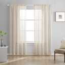 Beige Semi Sheer Curtains 84 Inches Long Faux Linen Beige Sheers Curtain for Bedroom Living Room Girls Kids Room 2 Panels 52x84