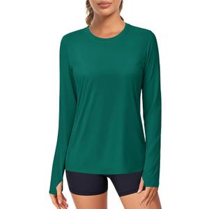 MAGCOMSEN Women's Long Sleeve Rash Guard Tshirts UPF 80+ Quick Dry Sun Shirts Swim Running Workout Tops with Thumb Holes , Size Medium